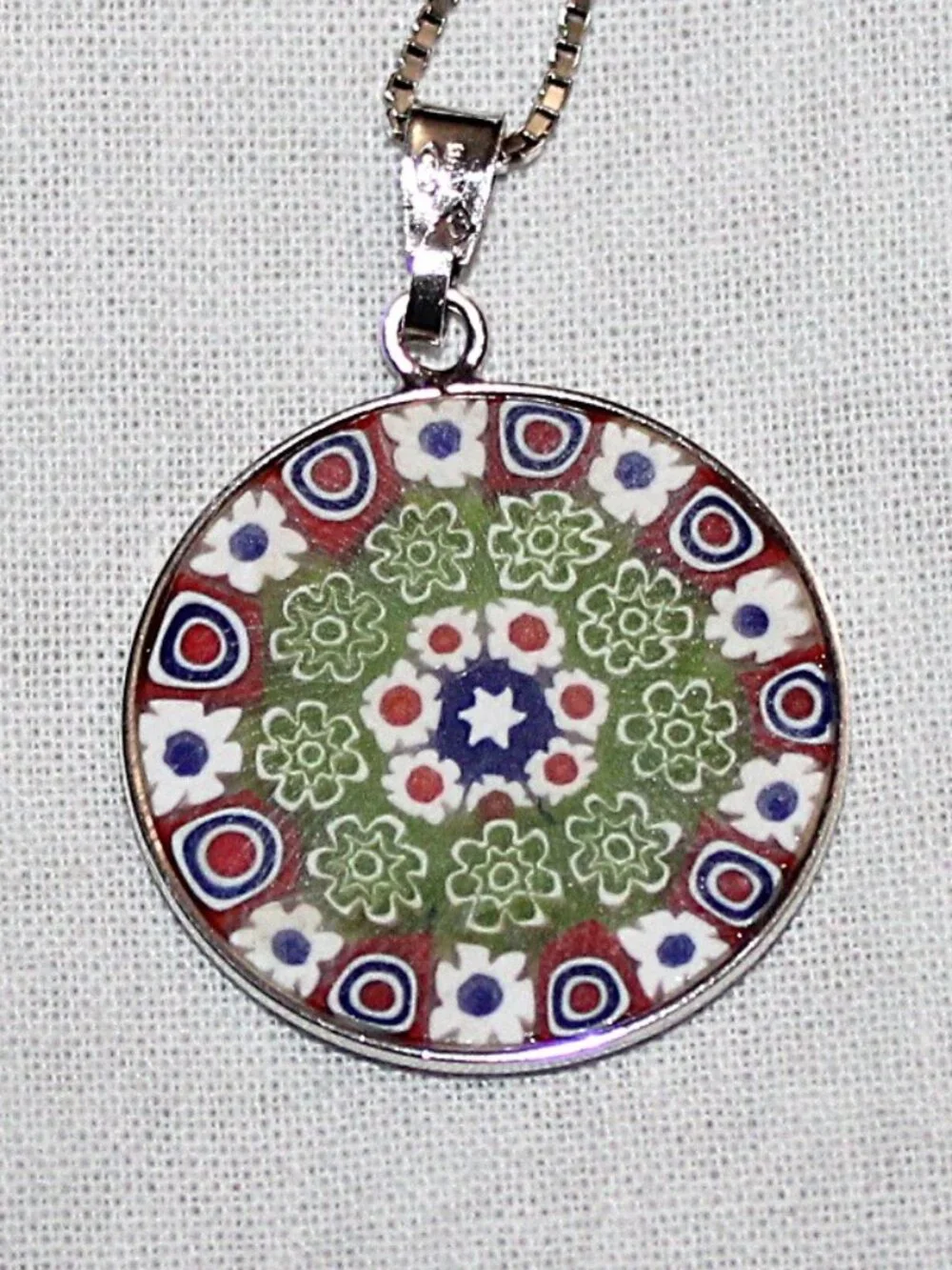 Sterling Silver Stefani St Jaques Millefiori Glass Medallion Necklace